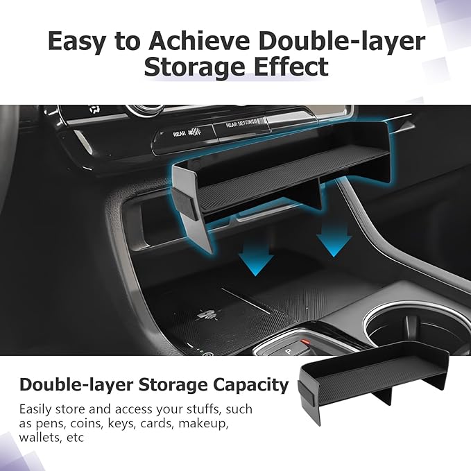 LUWU 2026 Passport Center Console Organizer Compatible with 2023 2024 2025 Pilot & 2026 Passport Interior Accessories Armrest Storage Box Tray Organizer Insert Tray 2025 Pilot Accessories Black