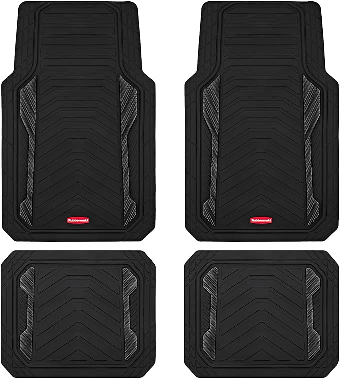 Rubbermaid Car Floor Mat, Heavy Duty All-Weather Car Mats Full Set with Dual-Tone Black Aluminum Inserts – Universal Fit, Anti-Slip Backing, Trim-to-Fit for Most SUV, Sedan, Van