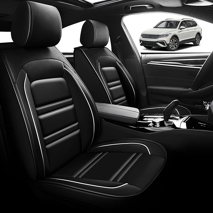 Seat Cover for VW Car tiguan 2009-2025 | Car Seat Covers Front Seats, Waterproof Seat Protectors, Automotive Front Seat Covers (Front Seat, Black&White Line)