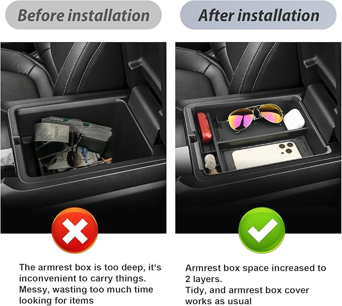 SKTU for 2023 2024 2025 Honda Pilot Center Console Organizer 2023-2025 Pilot/ 2024-2026 Passport Armrest Tray 2025 2026 Passport Console Tray 2024 2025 Pilot Accessories with Sunglasses Holder (Black)