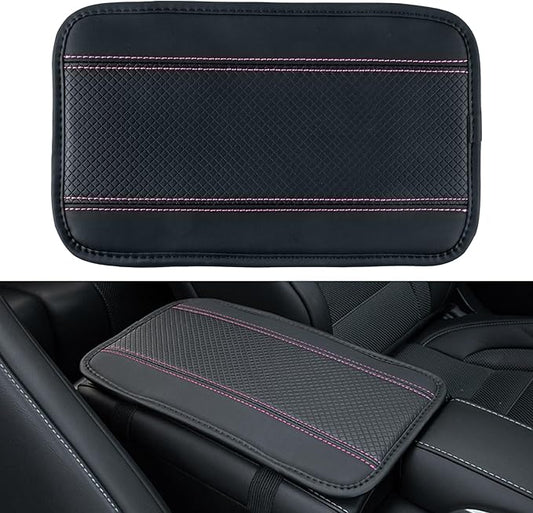 Amiss Car Center Console Pad, Universal Waterproof Car Armrest Seat Box Cover, PU Leather Auto Armrest Cover Protector，Vehicle Interior Accessories fits SUV/Truck/Car (Black-Pink)