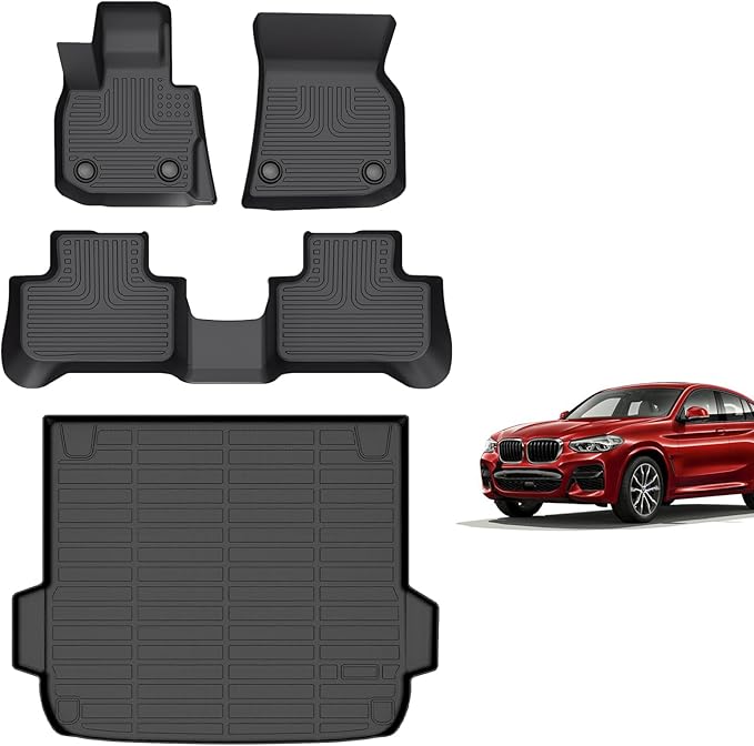 for BMW X4 Floor Mats 2019 2020 2021 2022 2023 2024 2025, TPE All Weather Car Floor Mats Cargo Liner Custom Full Set for BMW X4 Accessories 2019-2025