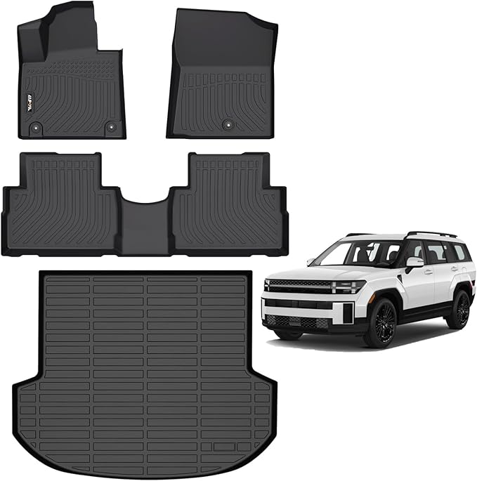 AIPOIL® Floor Mats & Cargo Liner Set for 2021-2023 Hyundai Santa FE (Not for Hybrid) All Weather Protection TPE Anti-Slip Automotive Full Set Custom Car Mats Accessories - Black