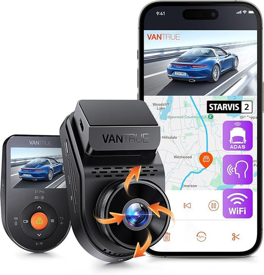 Vantrue S1 Pro Dash Cam Front STARVIS 2, 2.7K Mini Dash Camera for Cars, ADAS, App Control, Built-in WiFi GPS, G-Sensor, Loop Recording, Night Vision, 24H Parking Mode, 158°, 2" IPS, Support 1TB Max