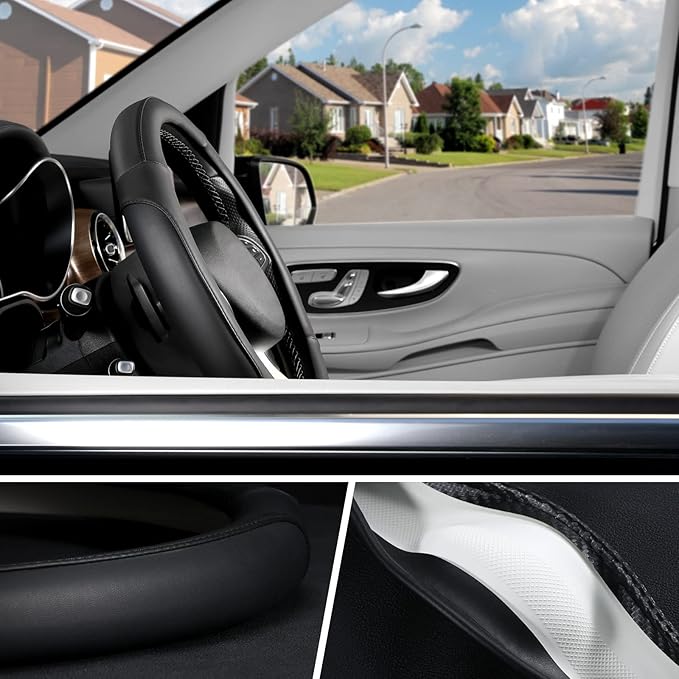 SEG Direct Car Steering Wheel Cover for Medium Standard Size Steering Wheels with 14 1/2-15 inches Outer Diameter, Black Microfiber Leather