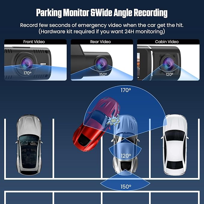 Dash Cam Front and Rear, 4K+1080P Dash Camera with 1.97" Display - Dashcam with 5GHz Wi-Fi APP Control 64GB Card 24H Parking Mode Night Vision Loop Recording WDR 170° Wide Angle G-Sensor Max 256GB