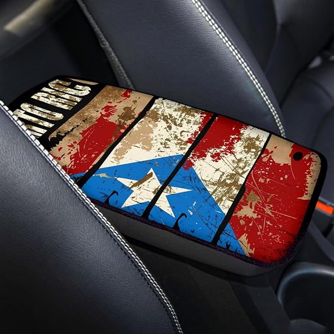 Auto Center Console Pad,Car Armrest Seat Box Cover Protector Universal Fit for Most Vehicle SUV Trucks, Art Poerto Rico Flag