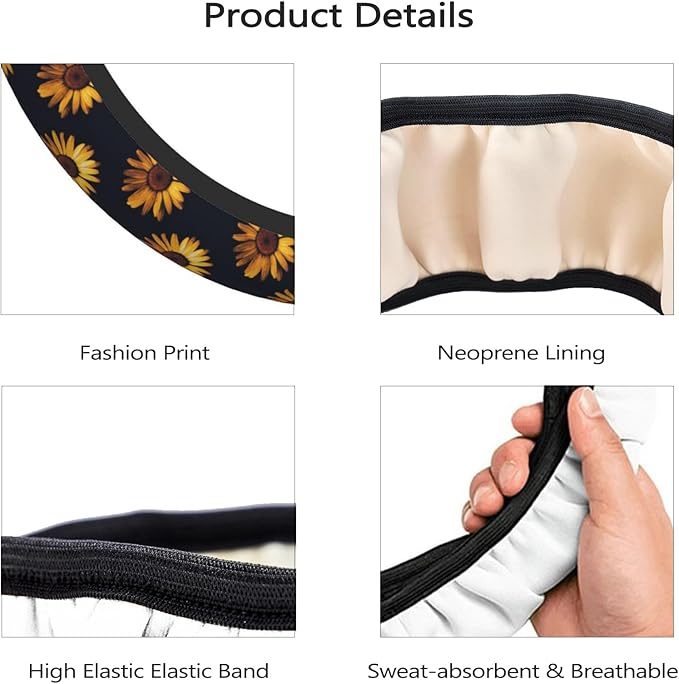 Yellow Sunflowers Steering Wheel Cover for Women, Anti-Slip High Elastic Breathable Soft Rubber Car Steering Wheel Protective Cover, Universal 15 Inch Fit for Cars, Auto, SUVs