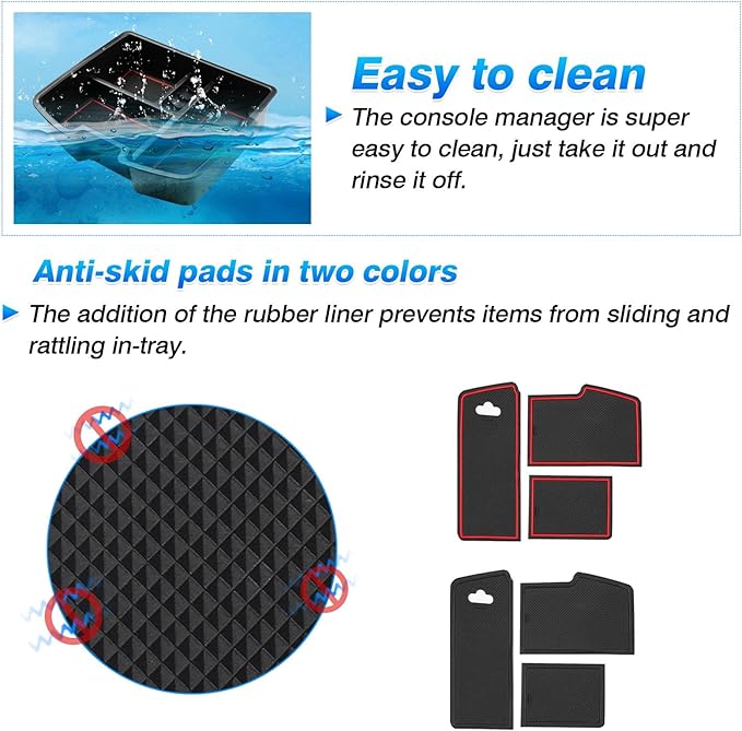 Autorder Center Console Organizer for 2007-2013 Chevrolet Silverado/GMC Sierra 1500 2500 3500 Accessories Armrest Storage Box Secondary Insert Tray with 2 Color Mats