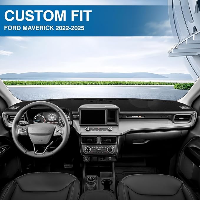 KUST Car Dash Cover for Ford Maverick 2022-2024 2025 2026 (Hybrid)(XL, XLT, Lariat) Polyester Dashboard Cover Non-Slip Center Interior Accessories for Maverick Sunshade No Glare Black