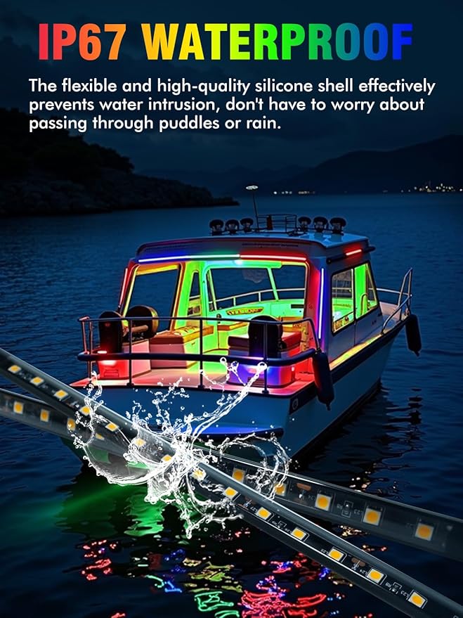 8 Pcs Car Led Light Strip IP67 Waterproof 11" Flexible Led Lights Underglow 12V for Car Motorcycle Boat Golf Cart Interior Exterior Decoration - Green, Blue, Red, White