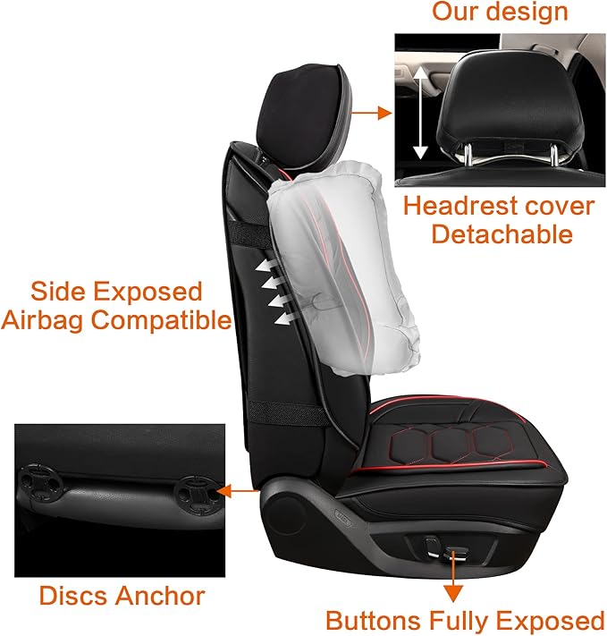 Pariitadin Leather Car Seat Covers Full Set, Waterproof Faux Leather Seat Covers for Cars, Non-Slip Car Interior Covers Universal Fit for Most Cars Sedans Trucks SUVs, Black/Red