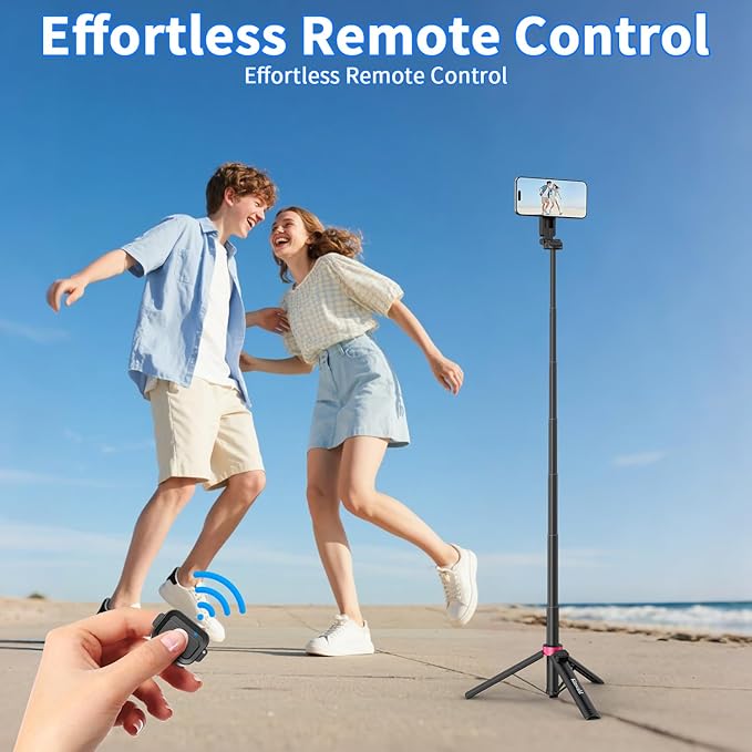 57" Phone Tripod Stand with Remote, Strong Magnetic Selfie Stick for iPhone Android, Portable Travel Tripod for Video Recording Vlog (Black)