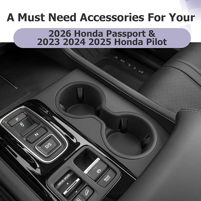 LUWU 2026 Passport Center Console Cup Holder Compatible with 2023 2024 2025 Pilot & 2026 Passport Interior Accessories Center Console Silicone Cup Holder Insert 2025 Pilot Accessories Black