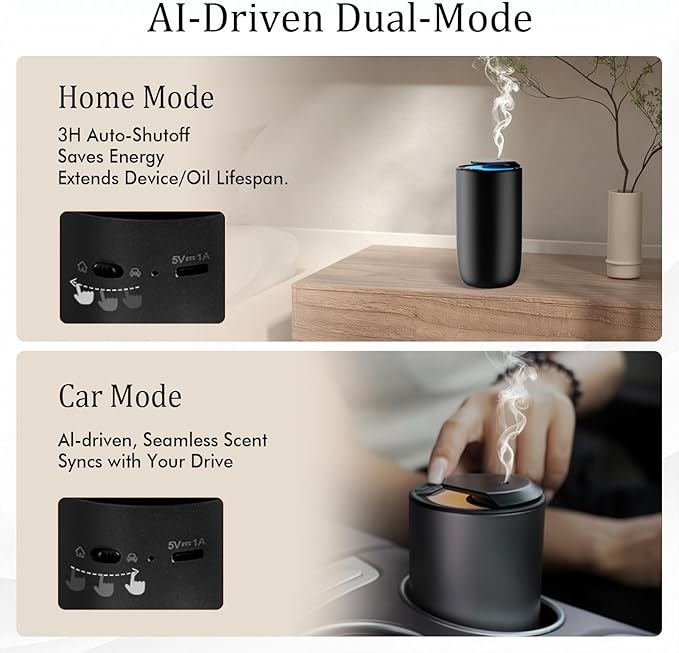 Waterless Diffuser for Essential Oil, Battery Operated Mini Fragrance Scent Air Machine, 3-Color Ambient Night Light, Aluminum, 0.51 Oz/15mL, 3 Countdown Timers & 3 Mist Levels for Home, Car, Titanium