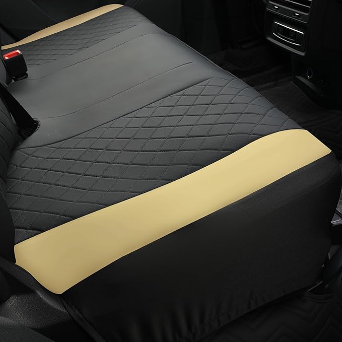 GIANT PANDA Rear Seat Covers for Nissan, Rogue Kicks Frontier Murano, Leather Back Seat Protectors (Beige+Black)