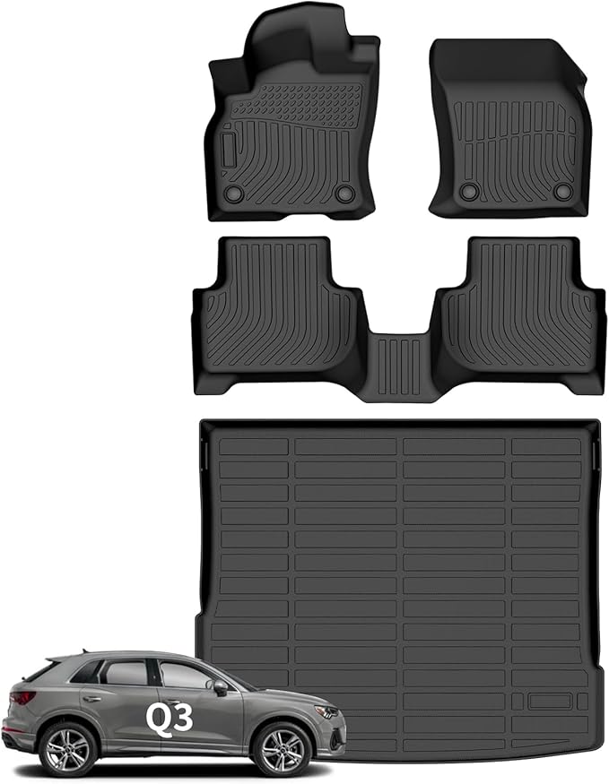 Wayhigh-for Audi Q3 2019-2025 All Weather Floor Mats and Cargo Liner Set TPE Car Mats Waterproof Heavy Duty Rubber Floor Liners Q3 Accessories