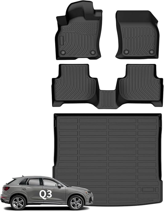 Wayhigh-for Audi Q3 2019-2025 All Weather Floor Mats and Cargo Liner Set TPE Car Mats Waterproof Heavy Duty Rubber Floor Liners Q3 Accessories