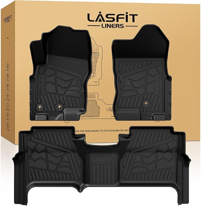 LASFIT Floor Mats for Nissan Frontier 2009-2021 Crew Cab (Not Fit King Cab), All Weather TPE Custom Fit Easy Clean Durable No-Curling Floor Liners for Frontier 1st & 2nd Row Car Mats, Black