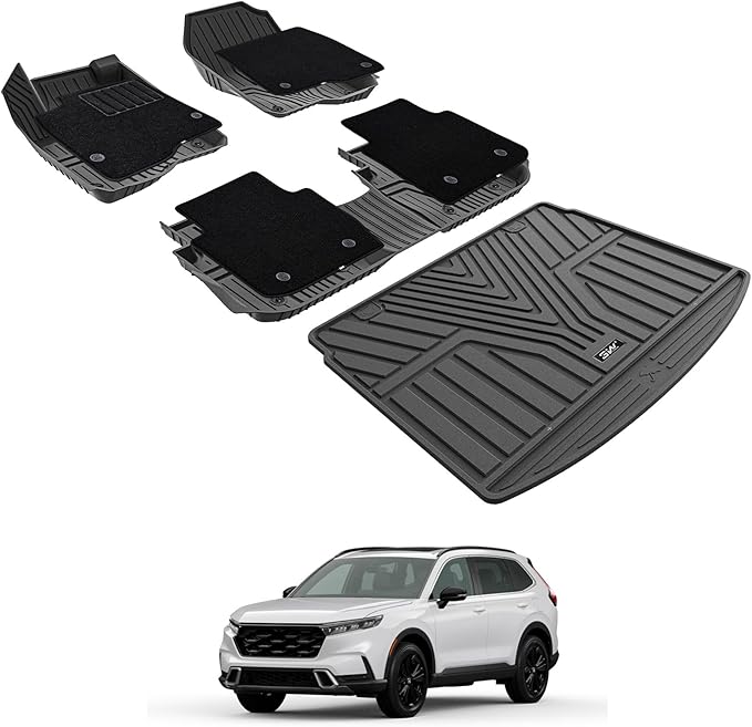 3W Floor Mats(with Carpet) & Cargo Liner Fit for Honda CR-V 2023 2024 2025 2026 TPE All Weather Waterproof Custom Fit Automotive Floor Liners and Carpet for Honda CRV(Include Hybrid)