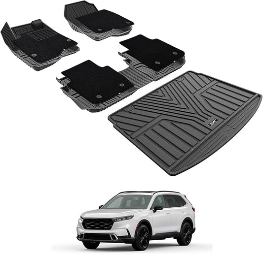3W Floor Mats(with Carpet) & Cargo Liner Fit for Honda CR-V 2023 2024 2025 2026 TPE All Weather Waterproof Custom Fit Automotive Floor Liners and Carpet for Honda CRV(Include Hybrid)