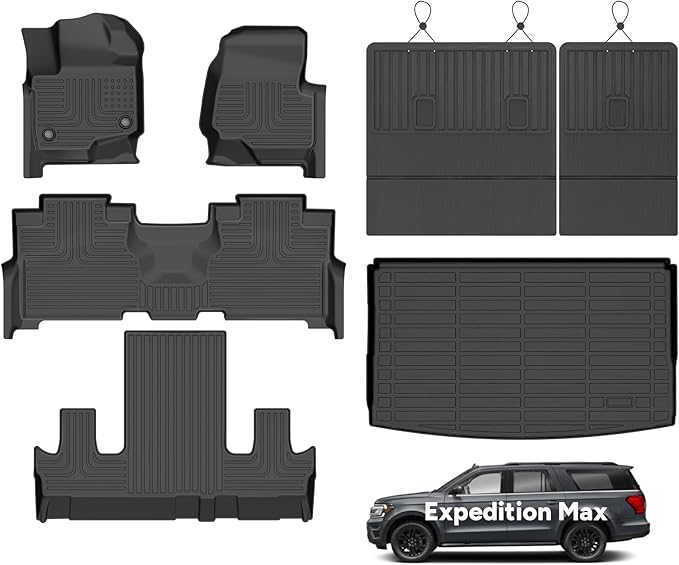 Wayhigh-All Weather Floor Mats and Cargo Mat Set Fit for Ford Expedition Max 7 Seats 2021-2025 TPE Car Mats with Backrest Mat Waterproof Heavy Duty Rubber Floor Liners for Expedition Max Accessories