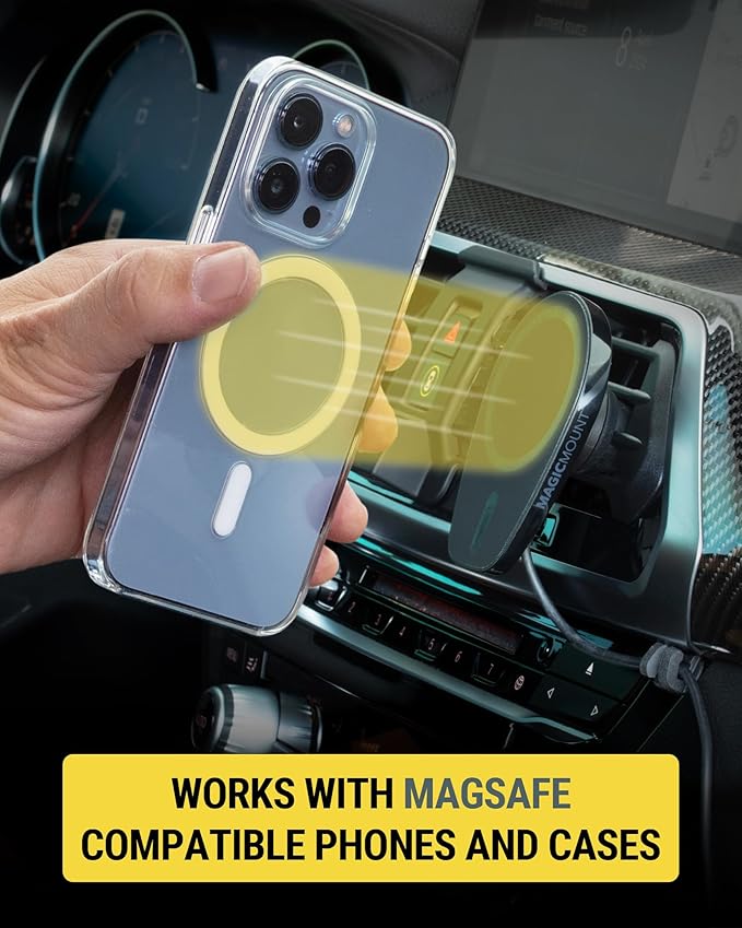 Scosche MPQ6DV-SP Magnetic Phone Holder for Car Dashboard/Vent, 15W Wireless Fast Car Charger Phone Stand, Hands Free Cell Phone Mount Compatible with iPhone 17/16/15/14/13/12 Series & MagSafe Case