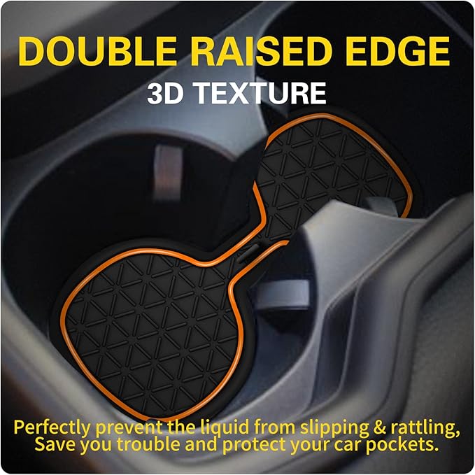 Premium Liner Mat Accessories Compatible with Toyota RAV4 2019-2024 and 2021-2024 RAV4 Prime, Custom Fit Cup Holder, Door Pocket and Center Console Inserts (Orange Trim, 14-PCS)