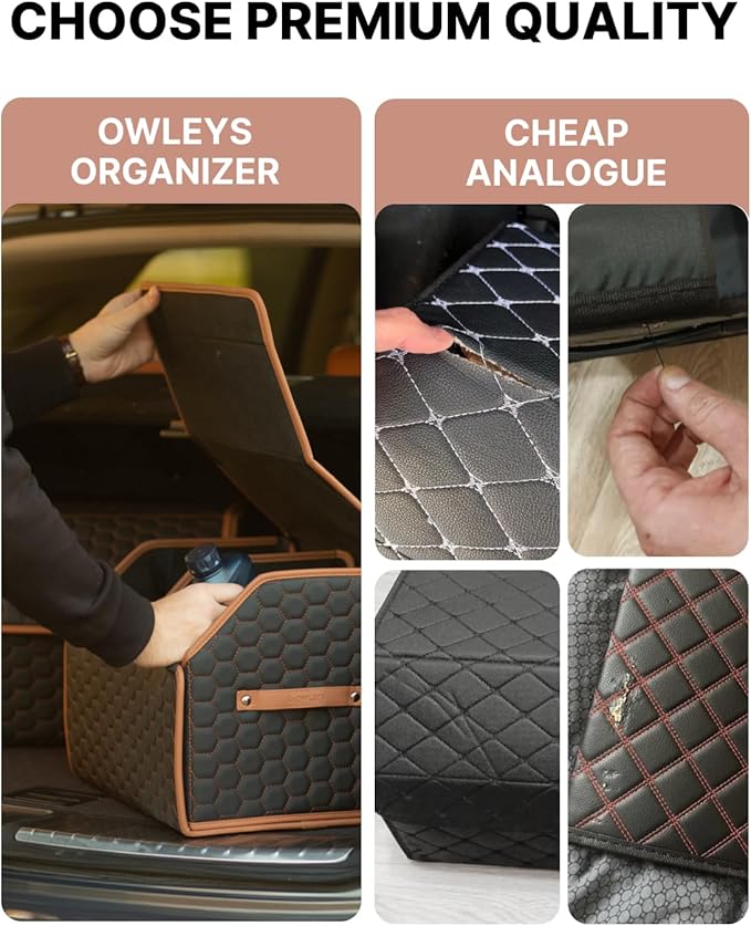 Owleys Foldable Trunk Organizer for Car Storage - Collapsible Auto Trunk Organizer With Lid - Trunk Organization (21.6 inch, Hexy)