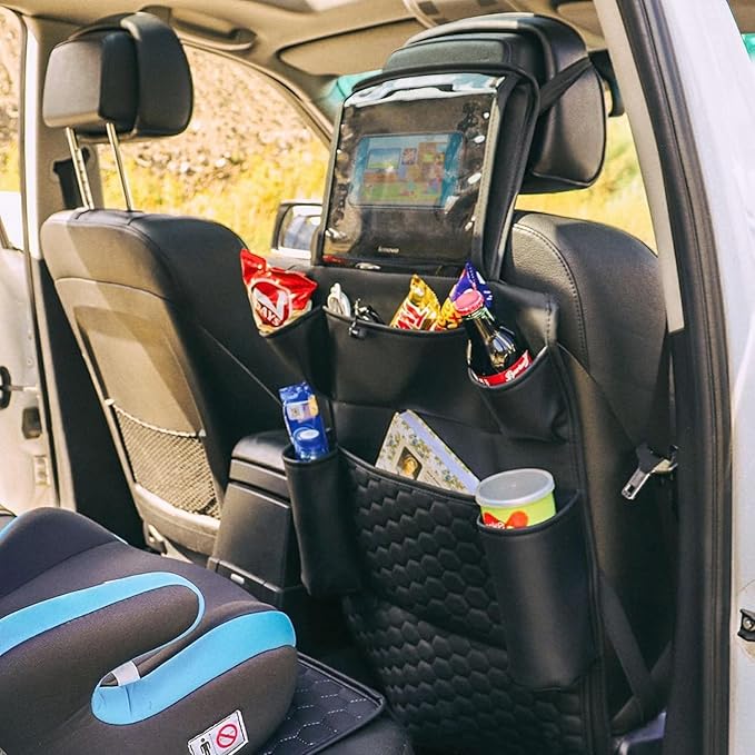 Owleys Black Car Seat Set: Backseat Organizers & Waterproof Protector for Child Seats Toy Storage in Black, Brown, Tan Guard Against Dirt, Scratches, Stains on Leather