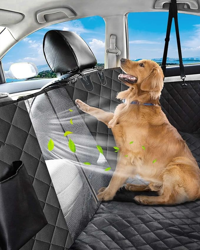 Dog Car Seat Cover, 600D Heavy Durable Dog Seat Cover for Back Seat, 100% Waterproof Scratch Proof Nonslip Dog Hammock for Car with Side Flap, Pet Back Seat Covers for Car with Seatbelt Black