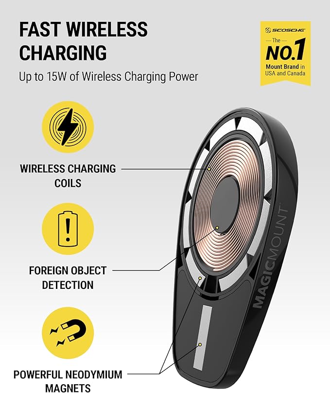 Scosche MPQ6DV-SP Magnetic Phone Holder for Car Dashboard/Vent, 15W Wireless Fast Car Charger Phone Stand, Hands Free Cell Phone Mount Compatible with iPhone 17/16/15/14/13/12 Series & MagSafe Case