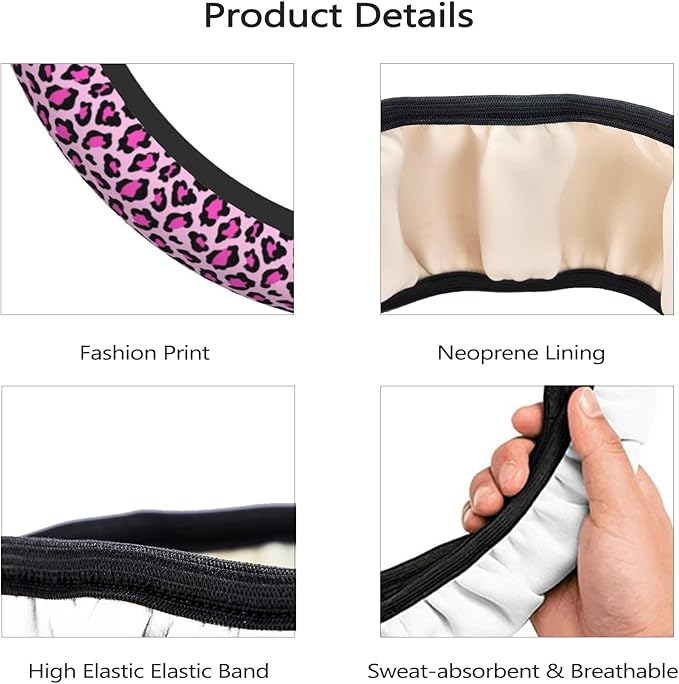 Pink Cheetah Leopard Steering Wheel Cover for Women, Anti-Slip Elastic Breathable Soft Rubber Car Steering Wheel Protective Cover, Universal 15 Inch Fit for Cars, Auto, SUVs