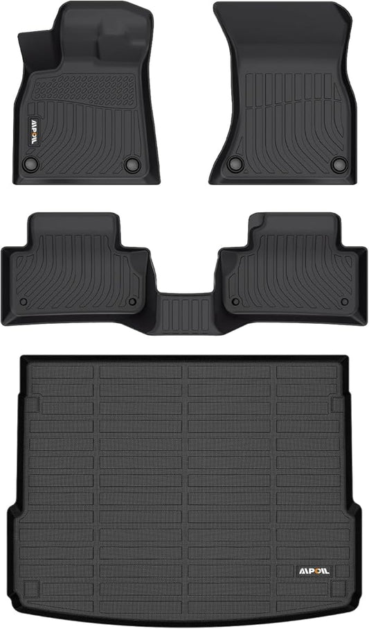 AIPOIL® Floor Mats & Cargo Liner Set for 2018-2025 Audi Q5 & SQ5 All Weather Protection TPE Anti-Slip Automotive Full Set Custom Car Mats Accessories - Black