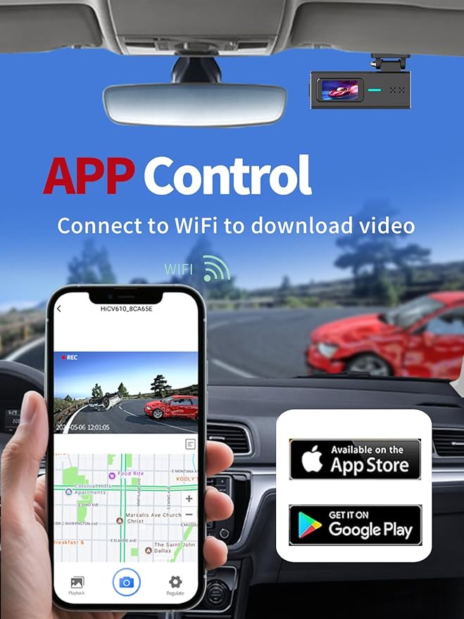 Dash Cam Front and Rear, 4K+1080P Full HD Dash Camera for Cars, with 64GB Card, Loop Recording, G-Sensor, Night Vision, 24H Parking Mode, Built in WiFi, App Control, 1.47" Screen