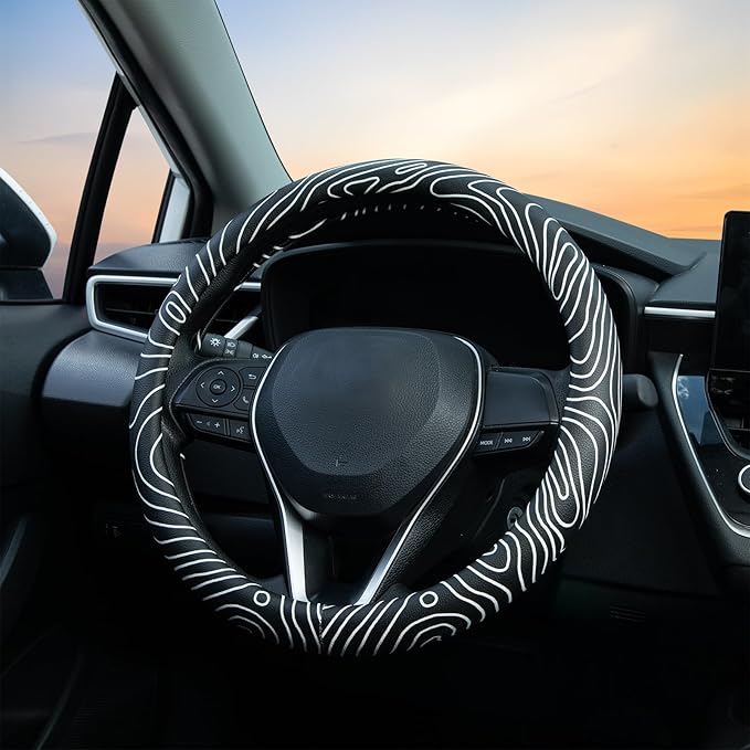 Topography Steering Wheel Cover Auto Leather Steering Wheel Protector, Anti-Slip, Breathable, Absorbing Sweat, Universal Topography Car Accessories 14.5–15 inch,Fit for Most Car, Trucks, SUV