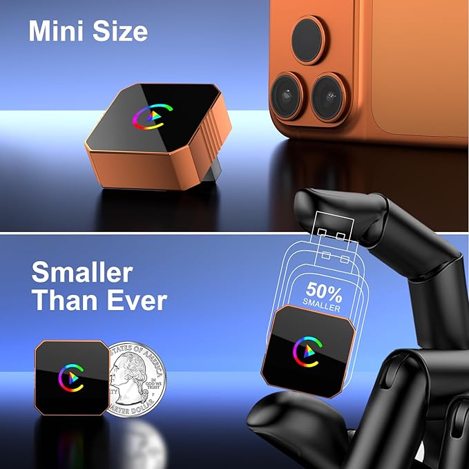 Wireless Carplay Adapter for iPhone,Wired CarPlay to Wireless,Android Auto 2in1 Mini USB Design with Fast Stable Connection Car Play for Apple iOS 10+, Android 11+ Version