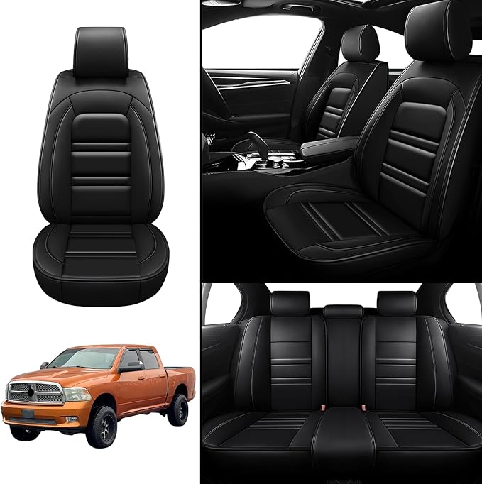 Seat Covers for Dodge ram 2004-2011 | 5-Seats Leather Seat Covers, Easy to Install Automotive Seat Covers Full Set (Full Set, Black)