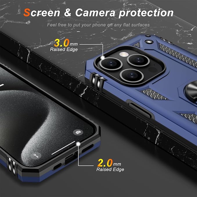 IKAZZ for iPhone 14 Pro Case 6.1 Inch with Screen Protector,Military Grade Shockproof Heavy Duty Protective Phone Cover Pass 16ft Drop Test with Magnetic Kickstand Car Mount Holder,Blue