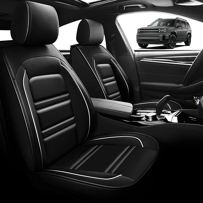 Seat Cover for Hyundai Car Santa fe 2001-2025 | Car Seat Covers Front Seats, Waterproof Seat Protectors, Automotive Front Seat Covers (Front Seat, Black&White Line)