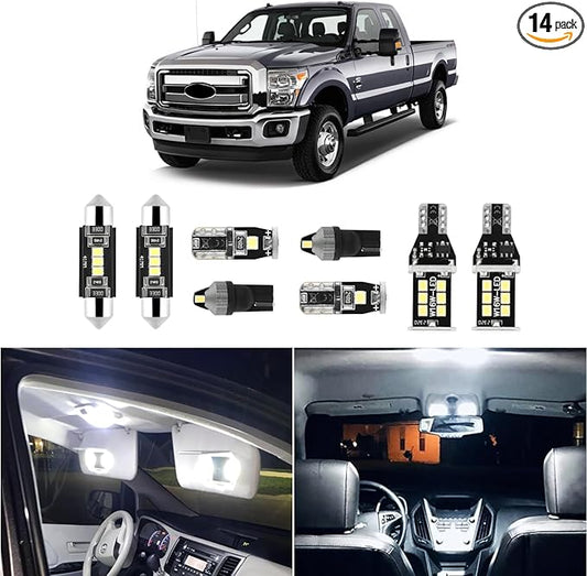 EASY EAGLE LED 14Pcs F250 F350 Car Interior Lights: Super Bright Bulbs for 1999-2016 F-250 F-350 Super Duty 6000K White LED Lighting Package Kit Includes Light Accessories Install Tool