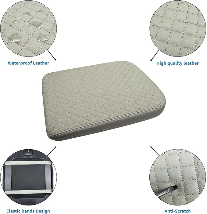 Xaido Center Console Armrest Cover Compatible with 2002-2008 2009 2010 2011 2012 Dodge Ram Accessories, Jump Seat Console Armrest Leather Protective Cover, Gray