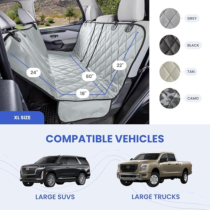 4Knines Dog Hammock for Full Size Trucks & Large SUVs (XL, Camo) – Bench Seat Covers for Trucks with 60/40 Split Seats - Armrest & Seatbelt Access – Waterproof, Easy Install, Machine Washable