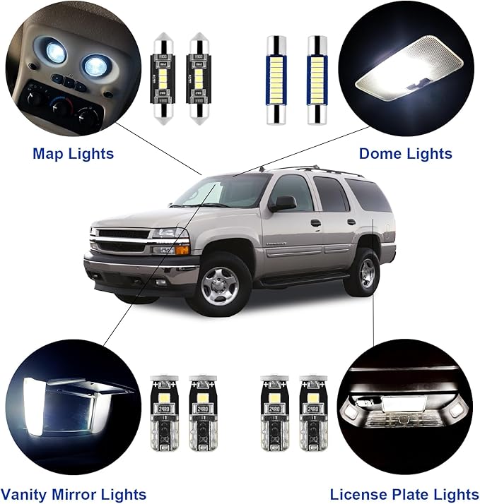 21Pcs Car Interior Lights: Super Bright Bulbs 6000K White LED for 2000 2001 2002 2003 2004 2005 2006 Chevy Tahoe/Suburban all models Lighting Package Kit Includes Light Accessories + Install Tool