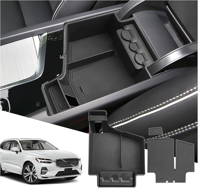 SXCY for 2018-2024 2025 XC60/2018-2024 XC90 Center Console Organizer for Volvo XC60 Accessories 2024 2025 XC60 Center Console Tray 2024 XC60 XC90 Armrest Console Organizer(with Coin Holder)
