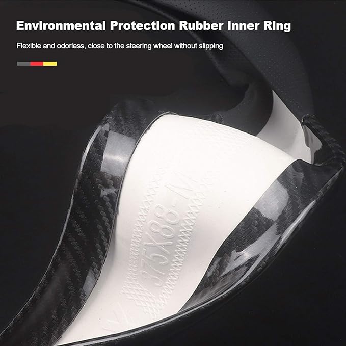 Ergocar Car Steering Wheel Cover Non-Slip Car Steering Wheel Protector Sport D-Shape Carbon Fiber & PU Leather Universal for Diameter 38cm(15") (Black-G)