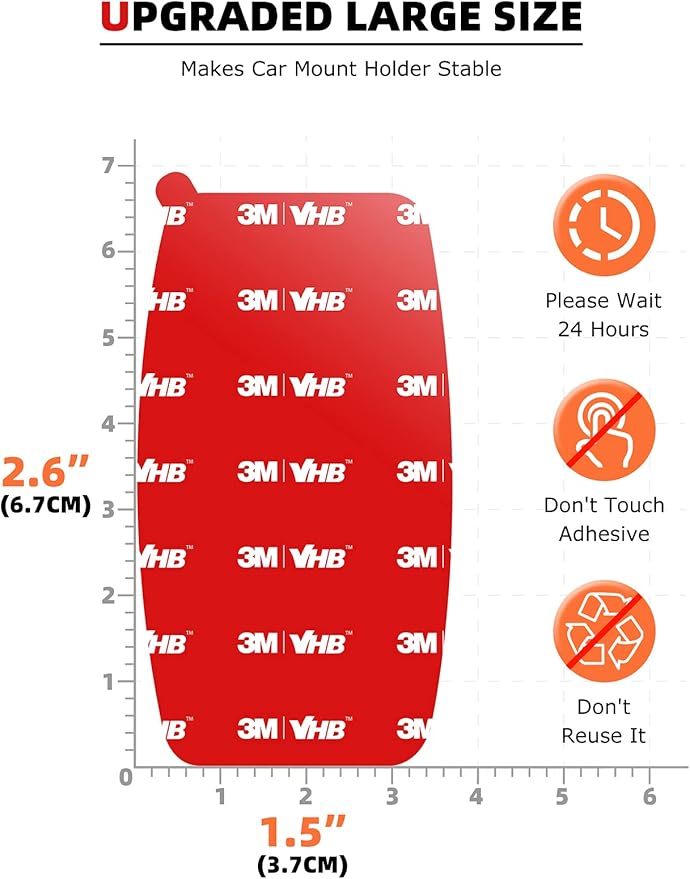 eSamcore Replacement 3.M. VHB Adhesive Pad Double 360° Rotating Dashboard Car Mount Base [Size: 1.5” X 2.6”] [3-Pack]