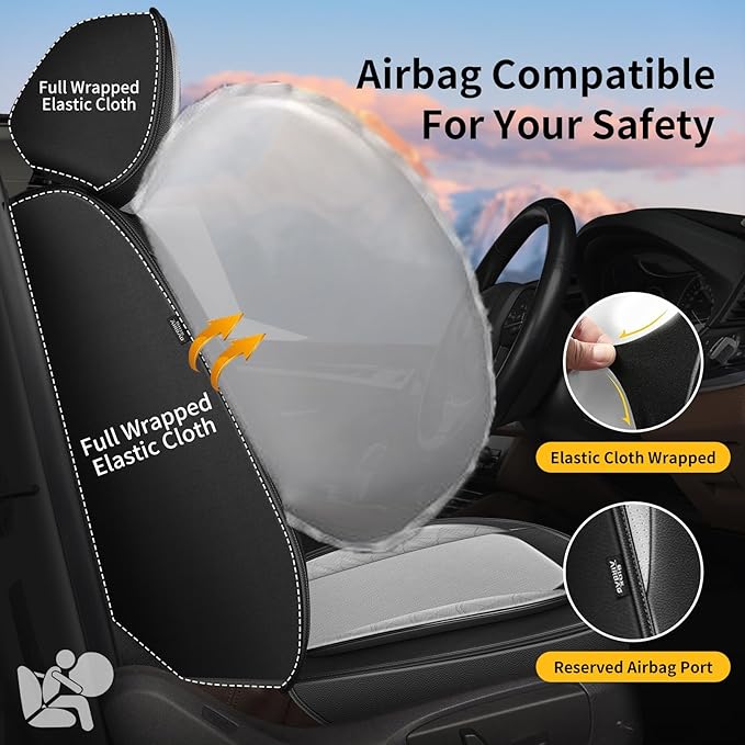 AOMSAZTO Car Seat Covers Fit for Chevrolet Cruze 2011-2019 Full Set Leather Car Seat Cover Automotive Seat Cushion Seat Protector Waterproof Compatible Airbag(5 Seats,Black&Gray)