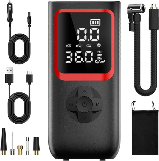 Tire Inflator Portable Air Compressor - 150PSI Portable Tire Inflator with Pressure Gauge, 4X Faster Portable Air Compressor for Car Tires, Air Pump with LED Light for Car, Motorcycle, Bike
