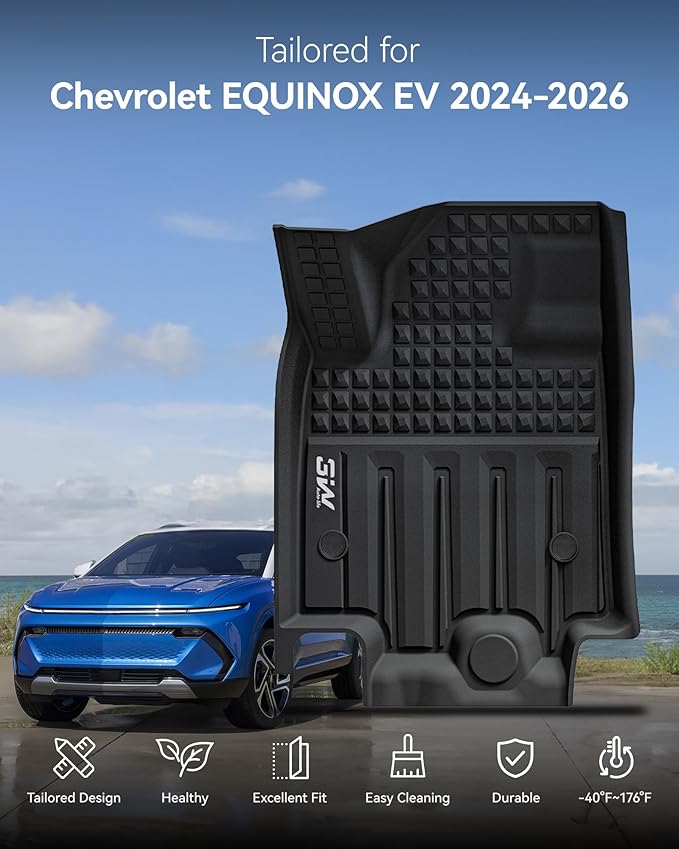 3W Floor Mats Fit for 2024-2025 2026 Chevrolet Chevy Equinox EV (Non Fuel), TPE All Weather Custom Fit for Chevrolet Equinox EV (Non Fuel) Accessories 1st and 2nd Row Full Set Car mats